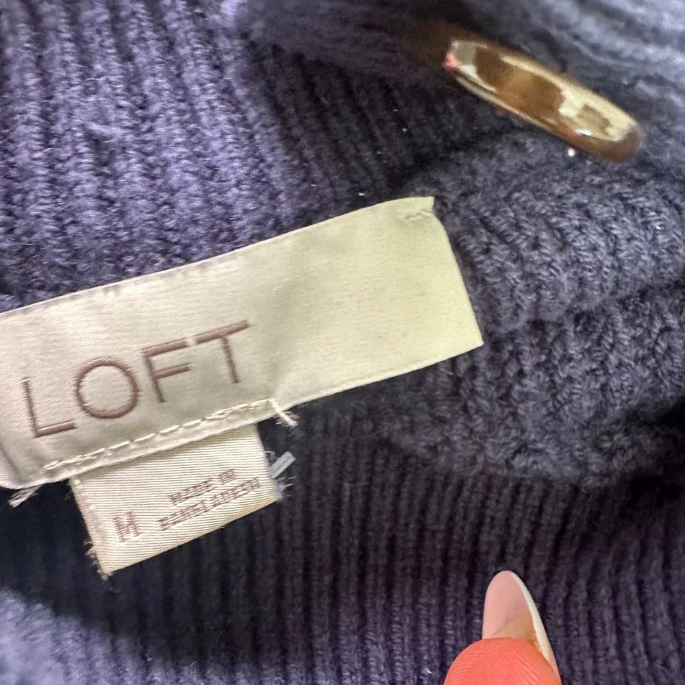 Loft Navy White Striped Mock Neck‎ Sweater Coastal Preppy Nautical Chic medium
